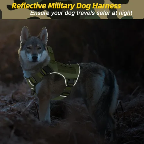 Miniatura 5 de WINGOIN Arnés táctico para perros extragrandes, arnés resistente sin tirones con asa, ajustable, reflectante, militar, K9, chaleco para perros Verde