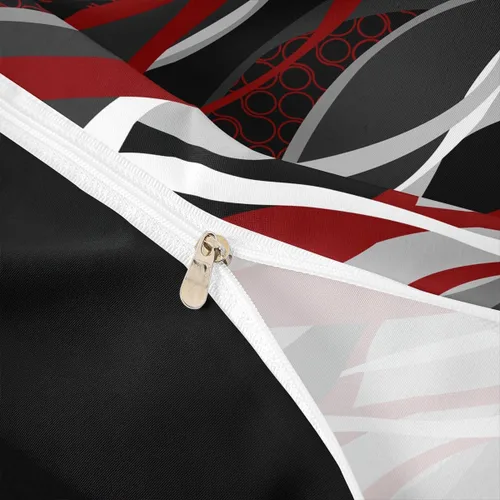 Miniatura 6 de Manfei Juego de funda de edredón rojo y gris, tamaño individual, funda de edredón de círculo de rayas onduladas abstractas con 1 funda de almohada