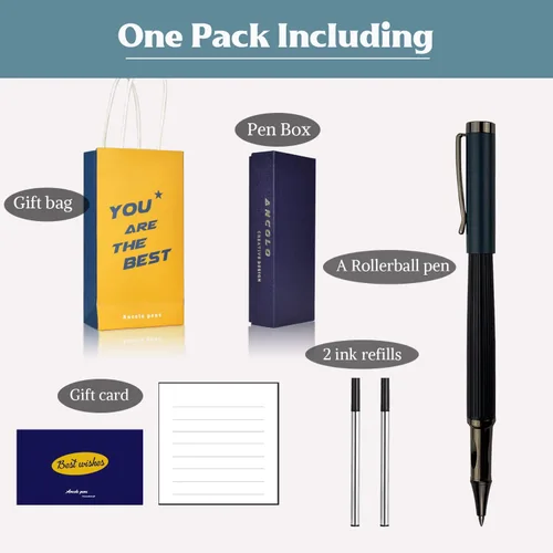 Miniatura 8 de Ancolo Bolígrafos de rodillo personalizados, punta media, con caja de regalo, tarjeta de regalo, bonito regalo de recuerdo, grabado con tu