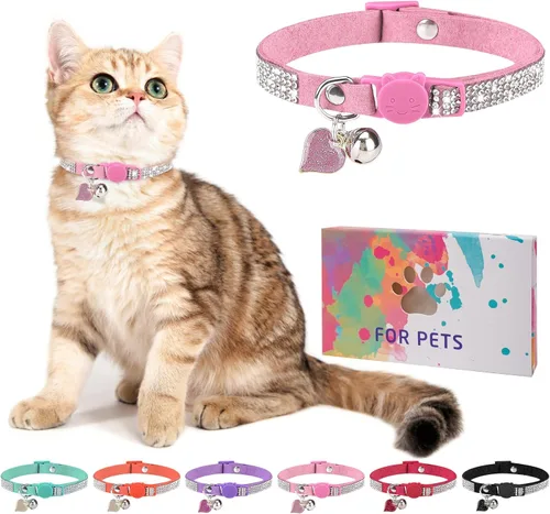 Miniatura 19 de Collar de Gato con Pedrería Desprendible con Cascabel, Collar de Gato con Diamantes con Hebilla de Seguridad de Liberación Rápida para Niña Niño