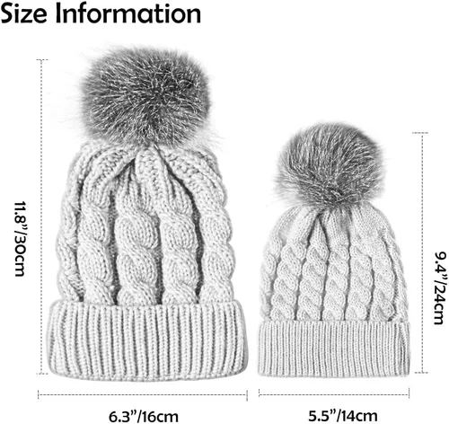 Miniatura 5 de 2 gorros para padres e hijos, para madre e hijahijo, gorro de punto cálido para invierno