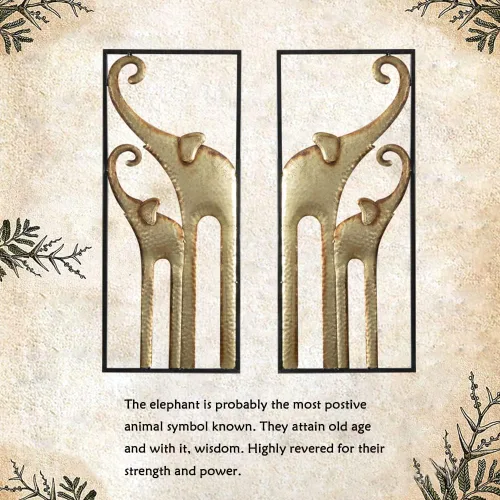 Miniatura 6 de HKaikzo Juego de 2 decoraciones de pared de elefante dorado, esculturas 3D grandes de metal africano para sala de estar, decoración de animales