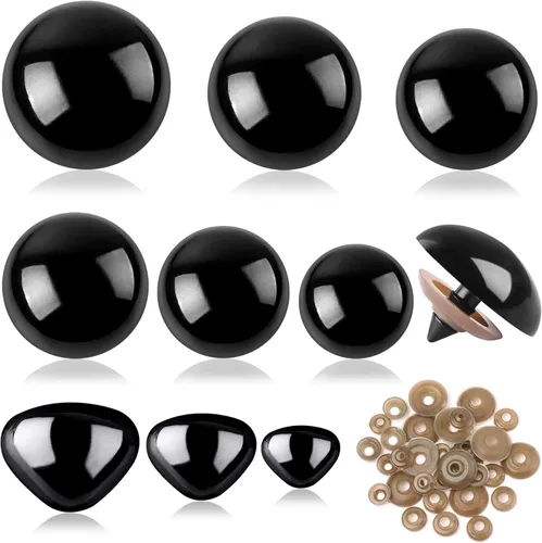 Juego de 90 piezas grandes de seguridad para ojos y narices de plástico negro, muñecas para manualidades, osos manualidades, animales de peluche,