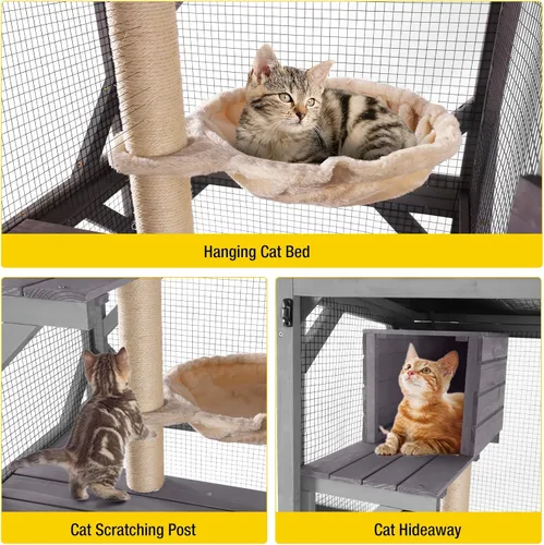 Miniatura 4 de Aivituvin Catio - Jaula de madera para gatos al aire libre con acceso a ventana, casa grande para gatitos sobre ruedas, 62.4 pulgadas, patio