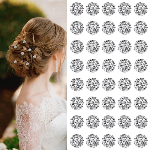 Miniatura 8 de YISSION Mini accesorios para el cabello con diamantes de imitación, 40 horquillas de cristal brillante y pequeños pasadores decorativos para bodas