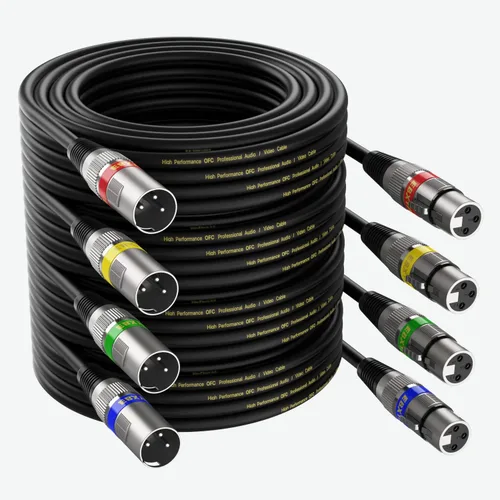 Miniatura 22 de EBXYA Paquete de 10 cables XLR XLR macho a hembra de 3 pines, cable de conexión de micrófono de 3 pines, cable de iluminación compatible