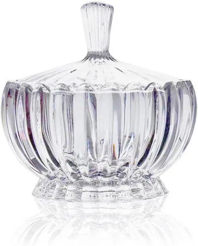 Miniatura 9 de Plato de caramelos de cristal con cubierta, cuenco de caramelos de cristal, plato de frutas, cuenco decorativo (ámbar)