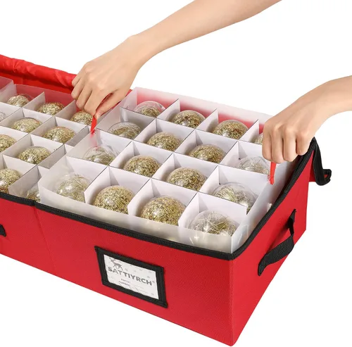 Miniatura 2 de Sattiyrch Caja de almacenamiento de adornos de Navidad, la caja contribuye con ranuras para 64 adornos navideños de 3 pulgadas debajo de la cama Rojo