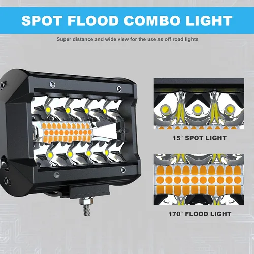 Miniatura 2 de ASLONG 4 unidades de 4 pulgadas blanco/ámbar amarillo LED Pods luz triple fila Spot Flood Combo LED Bar Offroad conducción niebla lámpara 60 W, 1