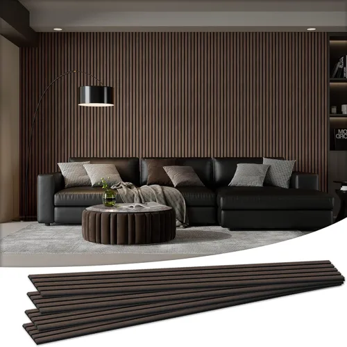 Miniatura 10 de Paquete de 4 paneles acústicos de pared de 105.9" x 12.6" x 0.8" que absorben sonido, paneles de pared de listones de madera para decoración de Teca