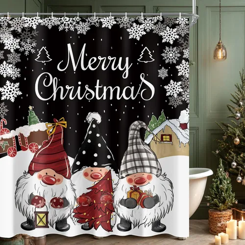Juego de cortinas de ducha de gnomo de Navidad para baño, 60 pulgadas de ancho x 72 pulgadas de alto, cortina de ducha de nieve rústica de Papá