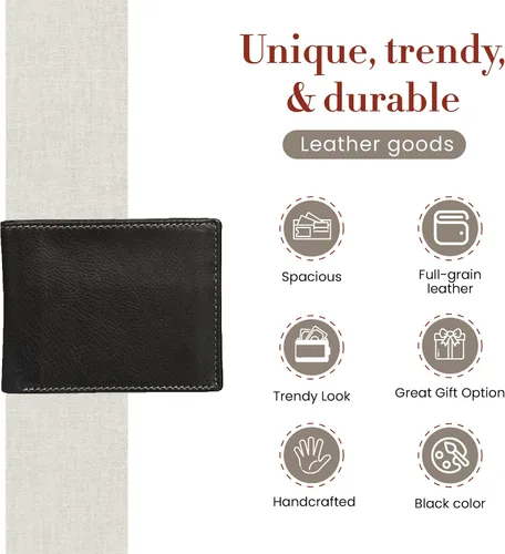 Miniatura 4 de Style n Craft Billetera plegable para hombre con solapa lateral en piel de grano completo, color negro, dimensiones (cerrada) 4-12"W X 3-12"H X 38" D