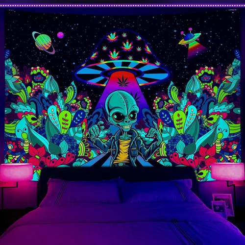 Miniatura 17 de JAWO Tapices alienígenas geniales, tapiz mágico psicodélico de hongos psicodélicos OVNI para colgar en la pared, decoración del hogar