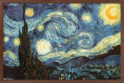 Miniatura 10 de Trends International Póster de pared The Starry Night de Vincent van Gogh, 14.725 x 22.375 pulgadas, versión enmarcada de madera de granero