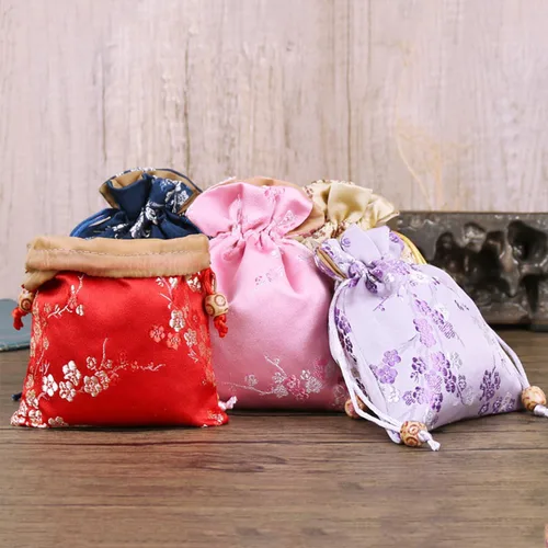 Miniatura 7 de 20 bolsas de seda con cordón, bolsa de joyería bordada de brocado de seda china, bolsa de joyería para boda, 4.7 x 5.9 pulgadas