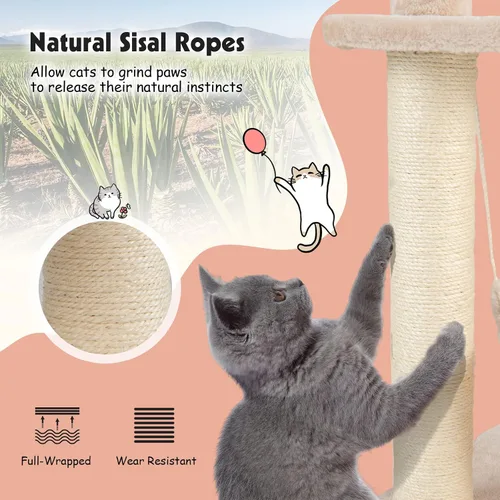 Miniatura 4 de PETSITE Árbol tejido para gatos, moderna torre para gatos con hamaca y postes rascadores, condominio de cola de espadaña y percha superior, árbol