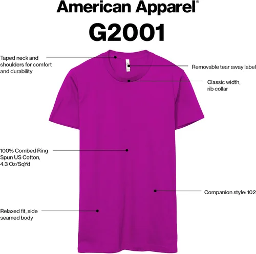 Miniatura 2 de American Apparel Camiseta de punto fino, estilo G2001, paquete de 2