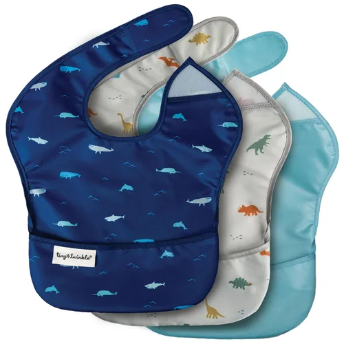 Miniatura 21 de Tiny Twinkle Baberos a prueba de derrames para bebés para comer Baberos impermeables y lavables para niños pequeños con bolsillo para todo Juego
