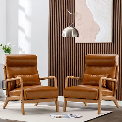 Miniatura 14 de ANJ ANJHOME Silla moderna de mediados de siglo, estilo Accent, con asiento de tela cómoda para sala de estar con estructura de madera maciza, sillón