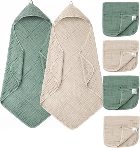 Miniatura 18 de Toallas de bebé con capucha para recién nacido, 35 x 35 pulgadas, paquete de 3 toallas de baño 100% algodón de muselina para bebé, toallas de playa