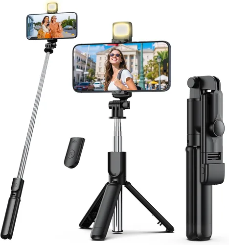 Miniatura 10 de Trípode para selfie, trípode retráctil para selfie stick con control remoto inalámbrico, para fotografía, transmisión en vivo, grabación de video