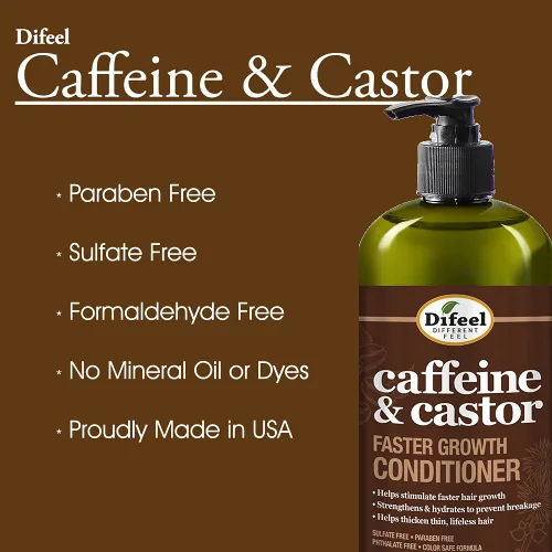 Miniatura 4 de Difeel Acondicionador de cafeína y ricino para un crecimiento más rápido del cabello, 33.8 oz.