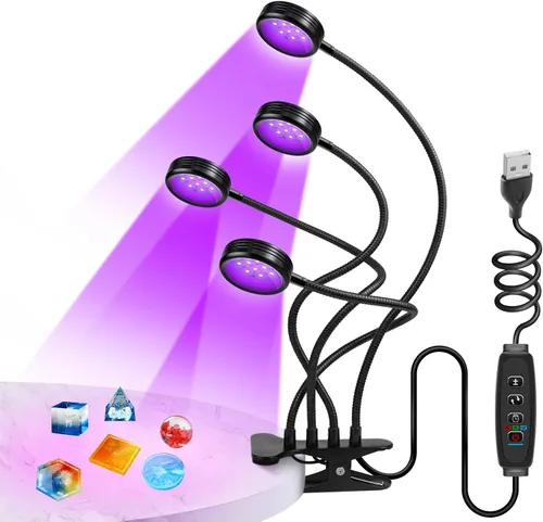 Miniatura 12 de inShareplus Luz de doble cabeza UV regulable de 395 nm ~ 405 nm con USB, luces de resina de abrazadera negra UV portátil de 10 W, lámpara de curado