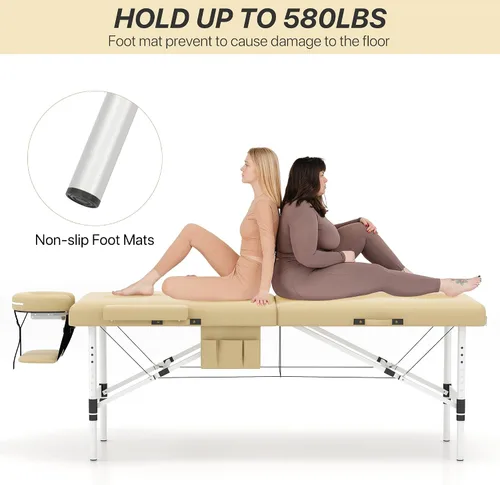 Miniatura 4 de KCC Mesa de Masaje Portátil de Espuma Viscoelástica, Cama de Tatuajes Plegable para Pestañas, Altura Ajustable, 28 Pulgadas de Ancho, Accesorios