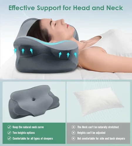 Miniatura 7 de DONAMA - Almohada cervical para dormir, almohada de espuma viscoelástica contorneada para soporte de cuello y hombros, almohada ergonómica