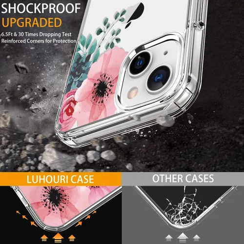 Miniatura 3 de LUHOURI Funda para iPhone 15 con protector de pantalla, cubierta transparente, diseño de patrón de moda, carga inalámbrica, funda protectora delgada
