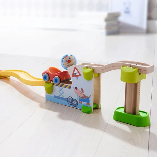 Miniatura 7 de HABA Juego de carreras de pelota y pista con coche y dominó, 16 piezas Kullerbü Marble Runs y juegos de construcción para niños de 2 años