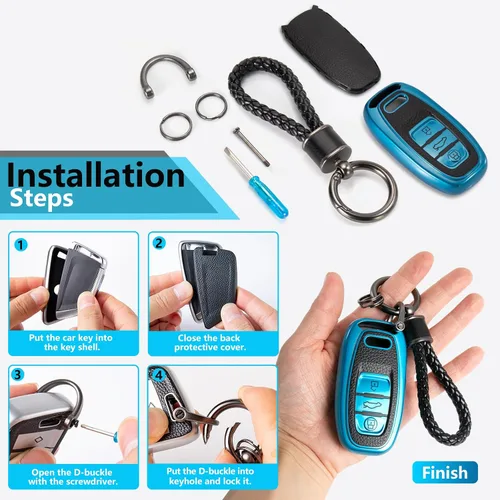 Miniatura 7 de Funda para llavero Audi con llavero de cuerda trenzada de metal, carcasa de TPU suave mejorada para llavero A3-A8 Q5 Q8 R8 RS4-RS7 S4-S8 SQ5
