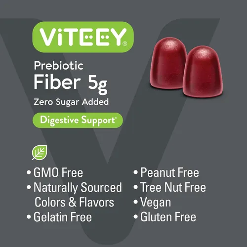 Miniatura 5 de Viteey Gomitas de fibra prebiótica para adultos, 0.18 oz - Gomitas de suplemento de fibra soluble digestiva y salud intestinal - Cero azúcar