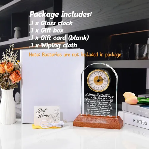 Miniatura 5 de Arikyrist Reloj de cristal de feliz cumpleaños 80 para hombres y mujeres, reloj de cuarzo con base de luz LED de madera, regalos de cumpleaños de 80