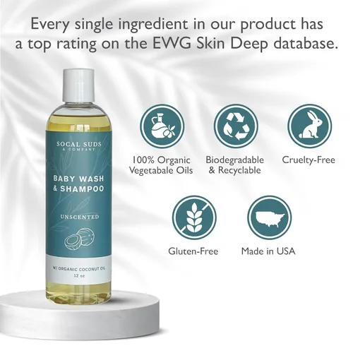 Miniatura 2 de SoCal Suds & Company Champú orgánico para bebés y gel de baño - Jabón de Castilla 2 en 1, hipoalergénico, piel sensible, jabón natural, champú