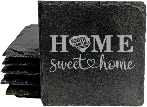 Miniatura 46 de Rustic Slate Coasters Set of 6, Round 4" with South Carolina 'Home Sweet Home' Design, for Holidays, Birthdays, Housewarming, She-Shed, Man Cave