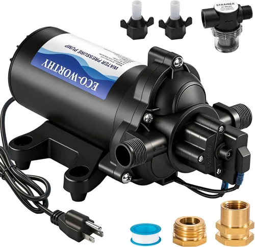 Miniatura 14 de ECO-WORTHY - Bomba de presión de diafragma de agua de la serie 33, industrial, 110V AC, flujo de 4.0 GPM, presión nominal de 50 PSI, bomba
