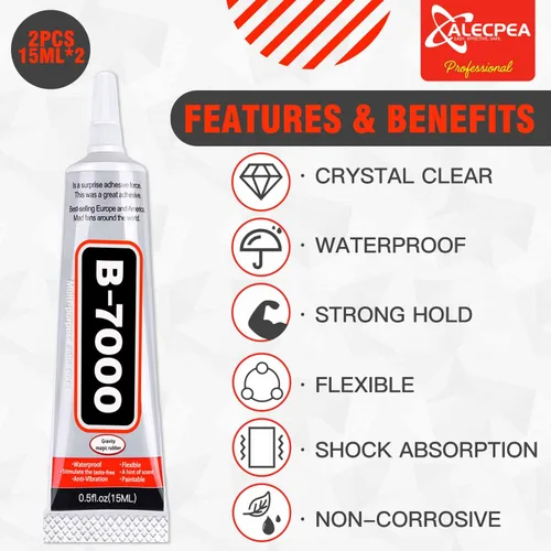 Miniatura 3 de B-7000 - Pegamento artesanal para hacer joyas - 15ml/0.5oz (Paquete de 2) - Pegamento super adhesivo multifunción B-7000, pegamento líquido de Gris