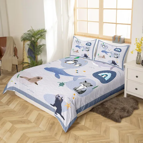 Miniatura 4 de Juego de ropa de cama Kawaii de elefante, tamaño individual, bonita silueta de elefante blanco y gris, para decoración de dormitorio de niños, funda