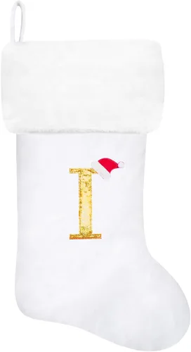 Miniatura 115 de Calcetines de Navidad bordados de 20 pulgadas con monograma, terciopelo negro con puño de felpa blanca supersuave, adornos clásicos para decoración