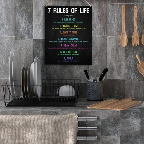 Miniatura 4 de Decoraciones inspiradoras de oficina para el trabajo, arte de pared, 7 reglas de la vida, letrero colgante de madera motivacional para dormitorio