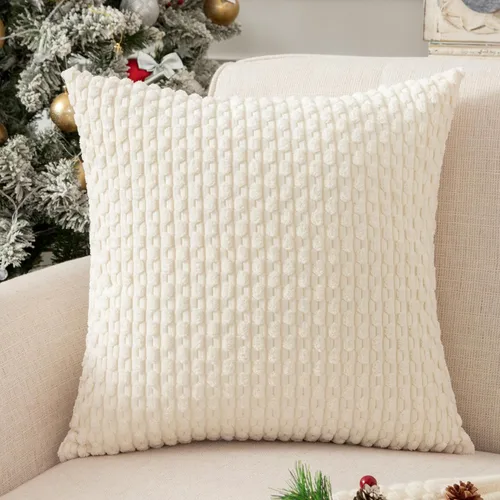 Miniatura 8 de UGASA - Funda de almohada decorativa de pana suave de 18 x 18 pulgadas, estilo bohemio, a rayas, decoración moderna del hogar para sofá, sala