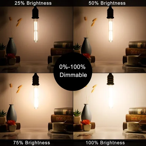 Miniatura 6 de LiteHistory Bombilla E26 regulable de 6 W, igual a 60 W, AC120V, blanco cálido, 2700 K, Edison 60 W, 600 lúmenes, T10, para colgante rústico, tubo