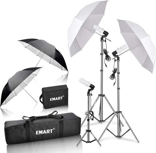 EMART Kit de Iluminación de Fotografía con Paraguas, Bombillas de 200/700W, Conjunto de Reflector Fotográfico Continuo de Luz Suave para Retrato de