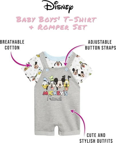 Miniatura 7 de Disney Conjunto de pantalones cortos para bebé, 2 piezas de Spiderman Mickey Mouse Cars Winnie the Pooh, conjunto corto de camisa corta (0-3M-24M)