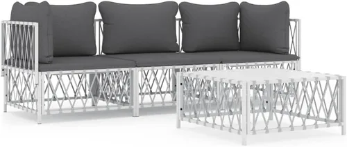 Miniatura 2 de 4-Piece Patio Lounge Set with Cushions White Steel Outdoor Furniture Set for Balcony Porch Garden Small Space Modern Conversation Seating White/2x
