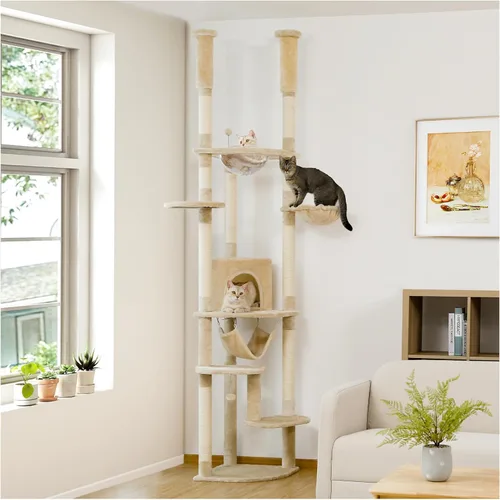 Miniatura 13 de PETEPELA Torre para gatos de 5 niveles de piso a techo, altura del árbol para gatos (95-107 pulgadas), ajustable, árbol de escalada alto con poste