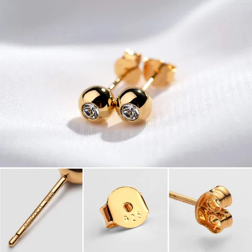Miniatura 3 de Aretes de bola de oro para mujer, aretes de circonita cúbica de oro de 14 quilates, hipoalergénicos, sin níquel