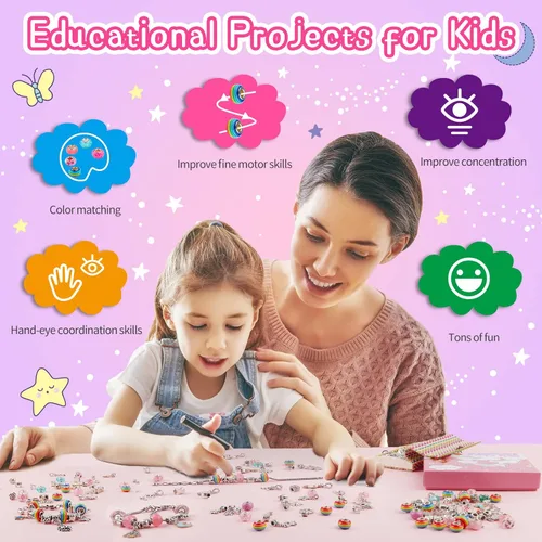 Miniatura 2 de Kit de fabricación de pulseras con dijes para niñas, juguetes de unicornio para niñas de 6, 7, 8, 9, 10+ años, kit de joyería DIY para niñas de 8 a