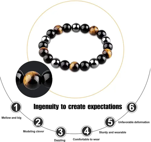 Miniatura 6 de HEFFY Black Raw Tourmaline Crystal Stone Necklace Pendant Amulet Pillar Pendant+Triple Protection Bracelet Hematite Obsidian Tiger Eye Bracelets for